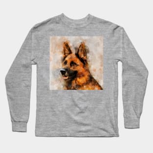 German Shepherd Dog Watercolor Portrait 04 Long Sleeve T-Shirt